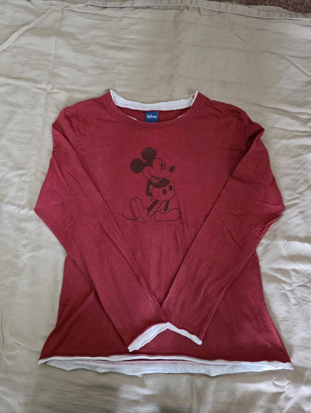 Disney Red Long Sleeve Mickey Graphic Top with White Trim